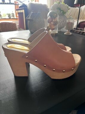 Michael Kors Brown Leather Studded Platform Clog Mules